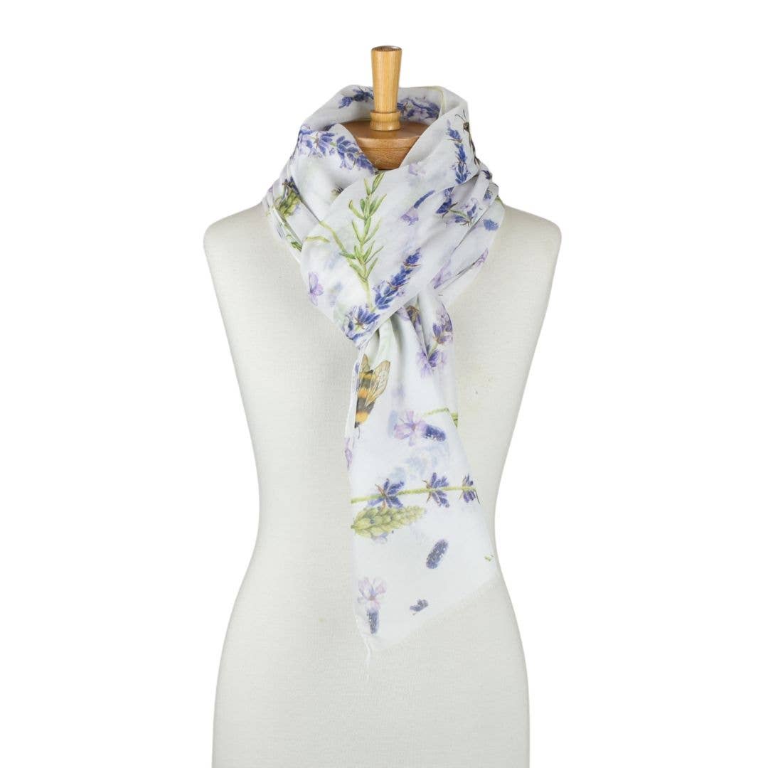White Lavender Bees Garden Scarf