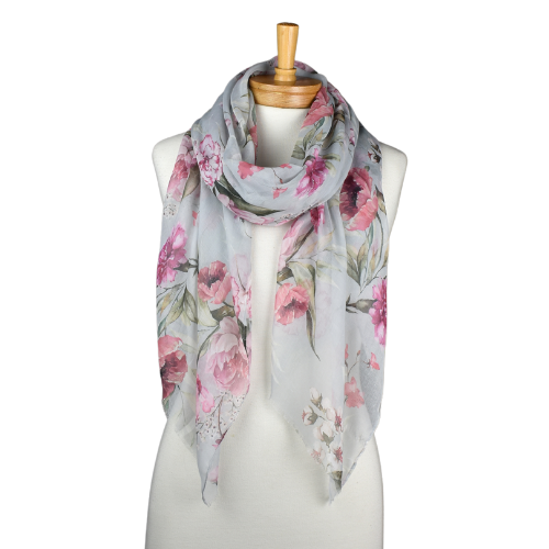 Grey Flower Bouquet Scarf