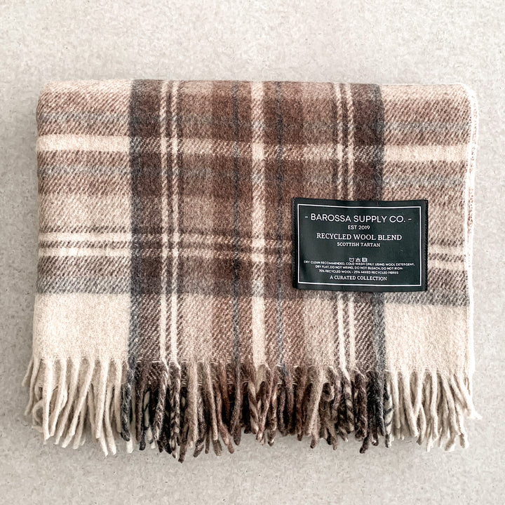 Stewart Natural Dress Recycled Wool Blend Scottish Tartan Blanket