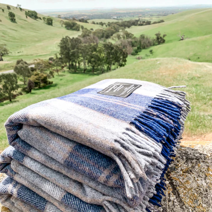 Bannockbane Silver Recycled Wool Blend Scottish Tartan Blanket