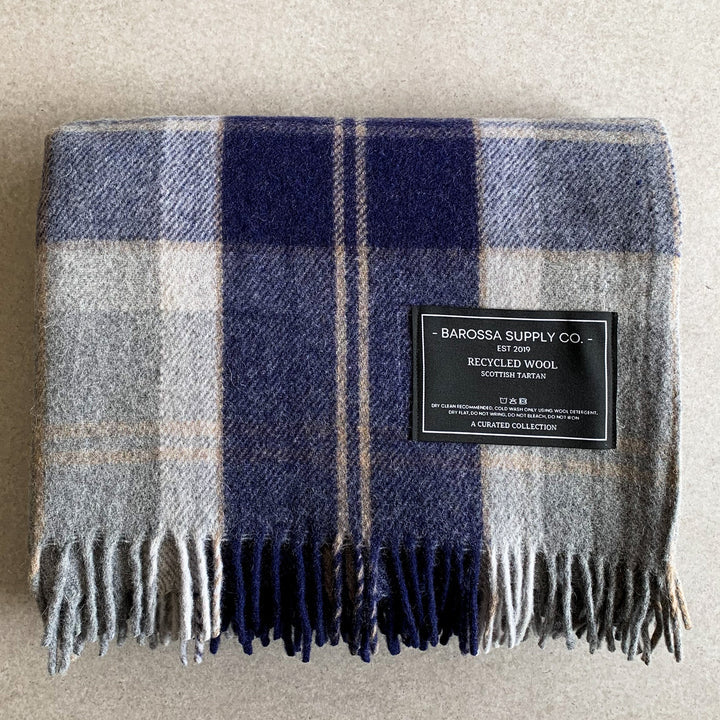 Bannockbane Silver Recycled Wool Blend Scottish Tartan Blanket