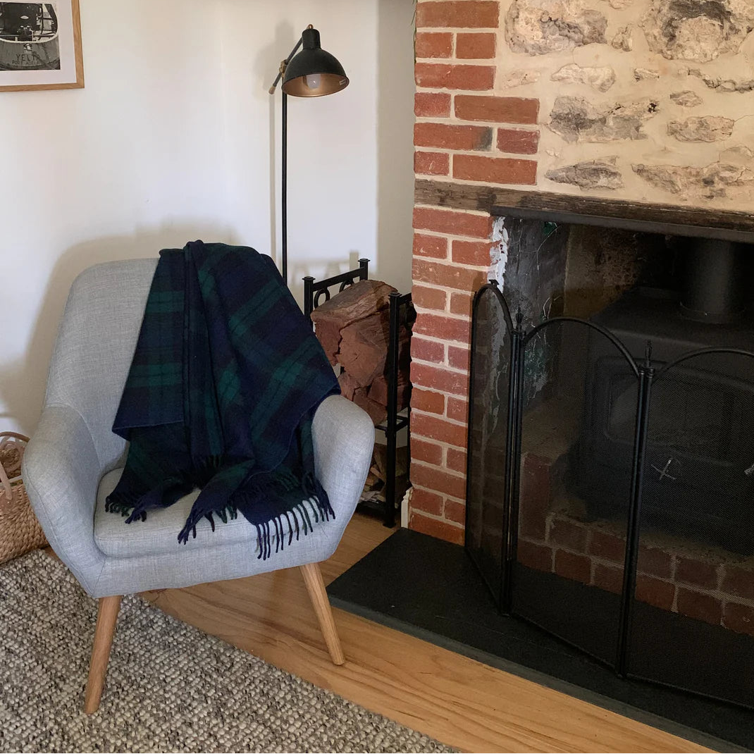 Black Watch Recycled Wool Blend Scottish Tartan Blanket